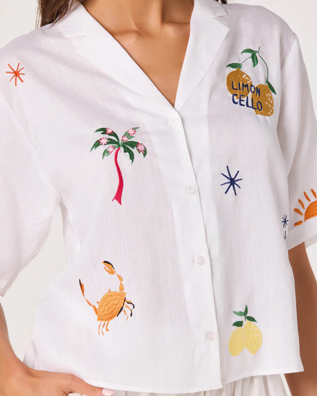 ASTR The Label Vesa Embroidered Button Up Top