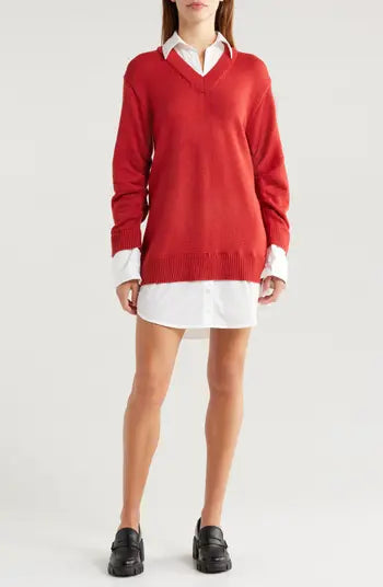 En Saison Layered Collared Sweater Dress