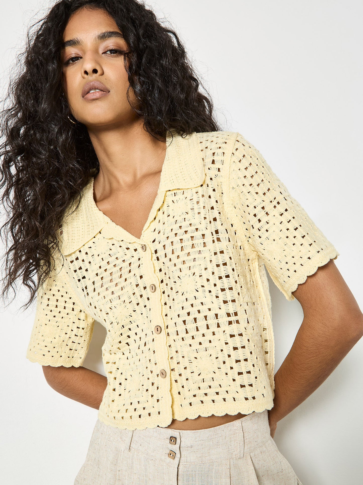 Apricot Crochet Coconut Button Top