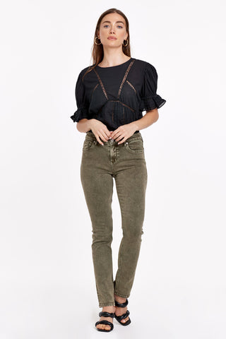 BLAIRE HIGH RISE SLIM STRAIGHT JEANS OLIVE