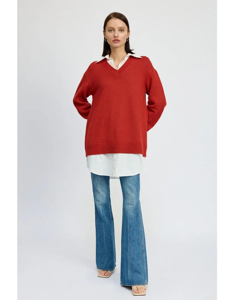 En Saison Layered Collared Sweater Dress