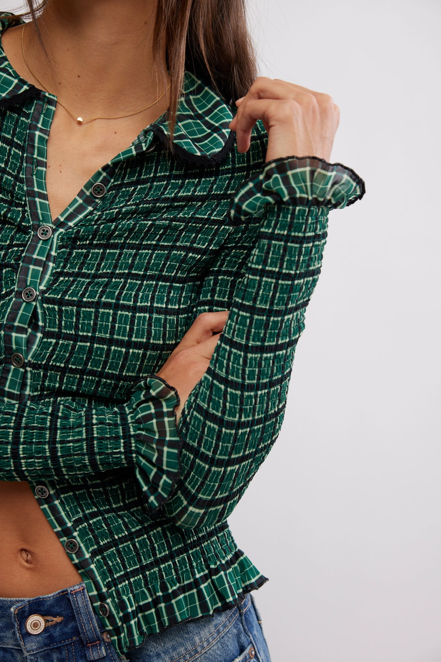 Free People Green Combo Caught A Feeling Cardi