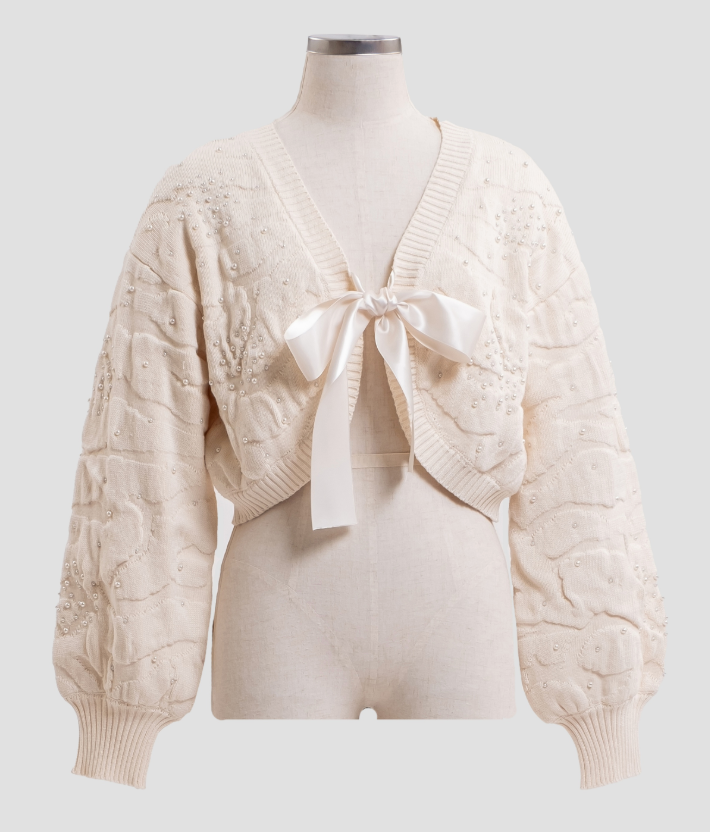 Moon River Pearl & Satin Bow Sweater