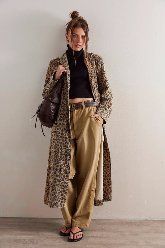 Free People Cheetah Monique Denim Duster