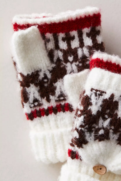 Free People Ivory First Frost Fairisle Gloves