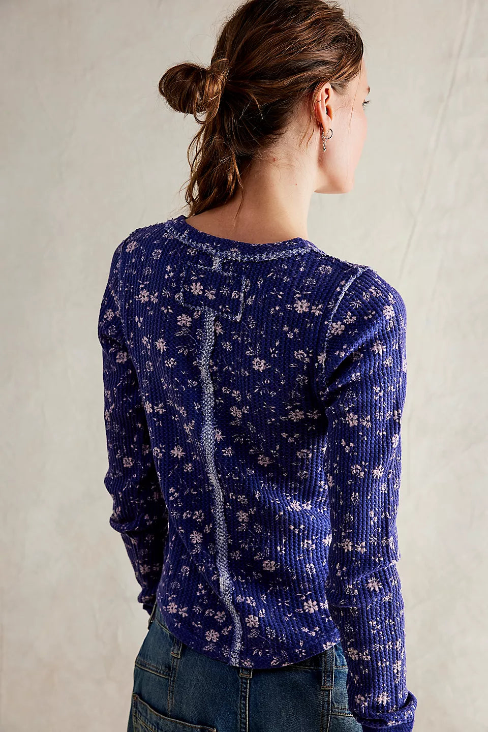 Free People Navy Combo Pretty Little Thermal Longsleeve